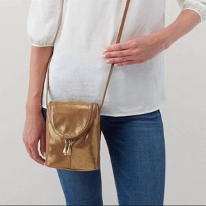 Hobo International NEW Gold Metallic Leather Fern Crossbody Bag